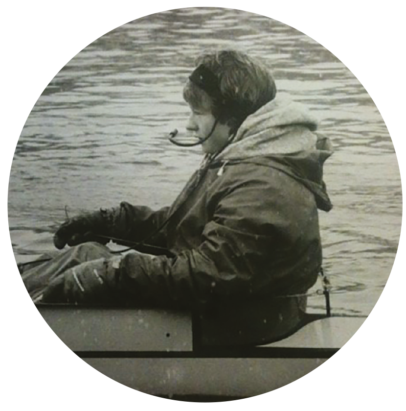 Henrietta Butler coxing on the Tideway in 1985