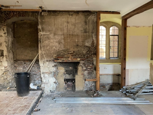 Seventeenth-century fireplace in the old JCR