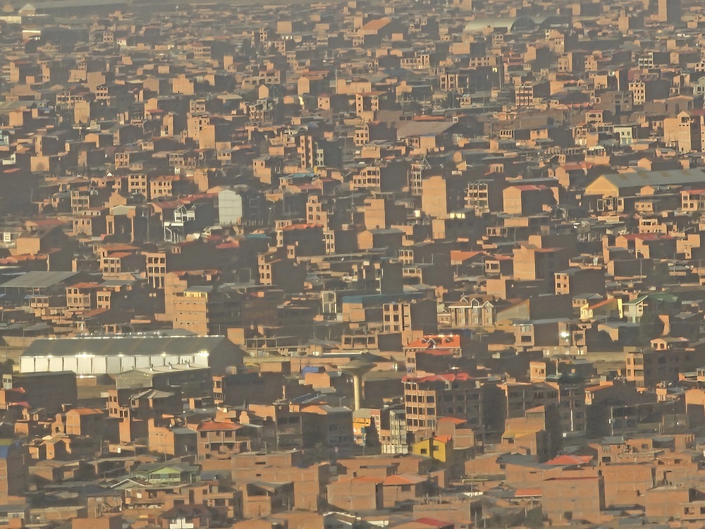 A very zoomed out image of orange-coloured buildings