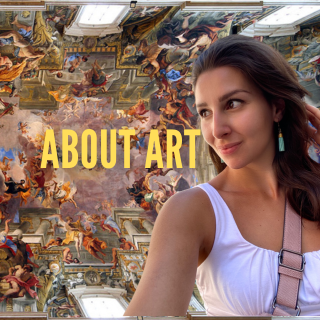 Tatyana poses in front of her 'About Art' logo. 
